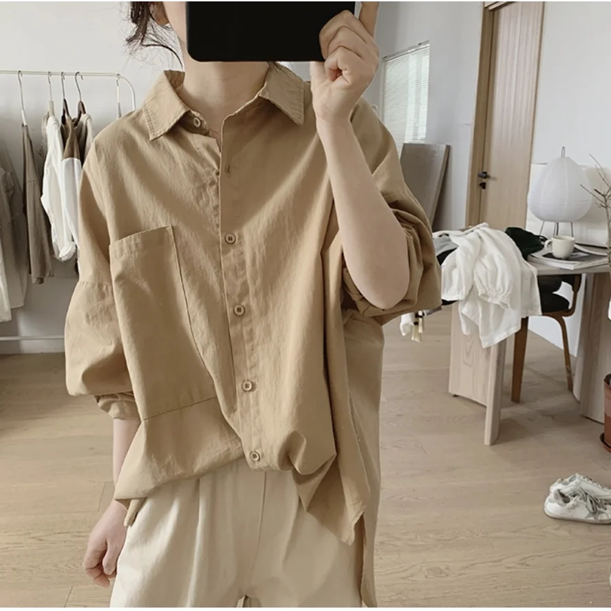 

Свободный крой Long Sve Cotton irt, женский плюс размер, простой цвет, дизайн Blo, повседневный модный летний топ