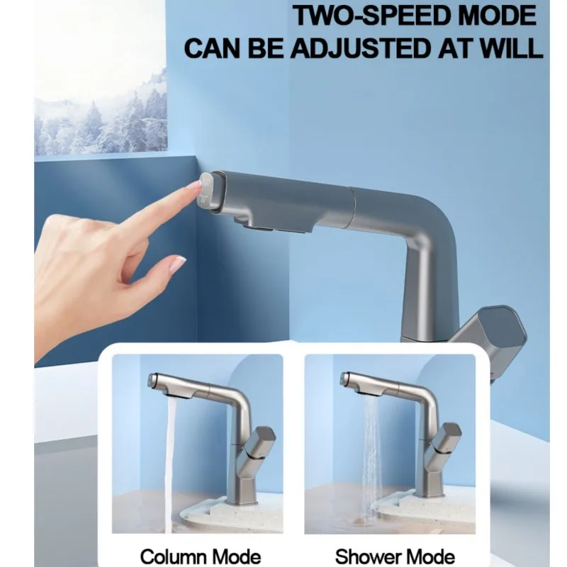 Bathroom Sink Faucet Pull Up Down Stream Sprayer Hot Cold Water Sink Mixer Wash Tap For Bathroom 360° Degree Rotation Tap