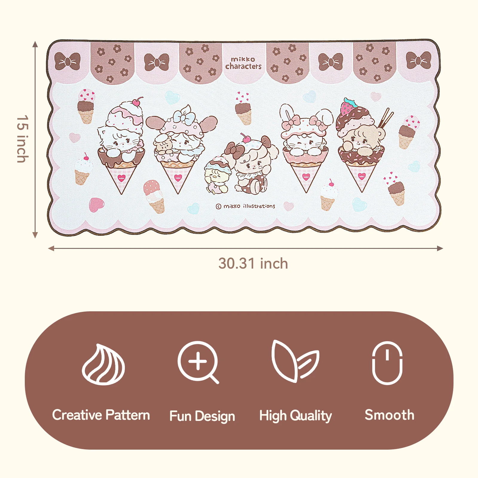 GeekShare Mikko Ice Cream Mouse Pad with Cute Cartoon Waved Edge, Non-Slip Rubber Base Large Gaming Mouse Pad