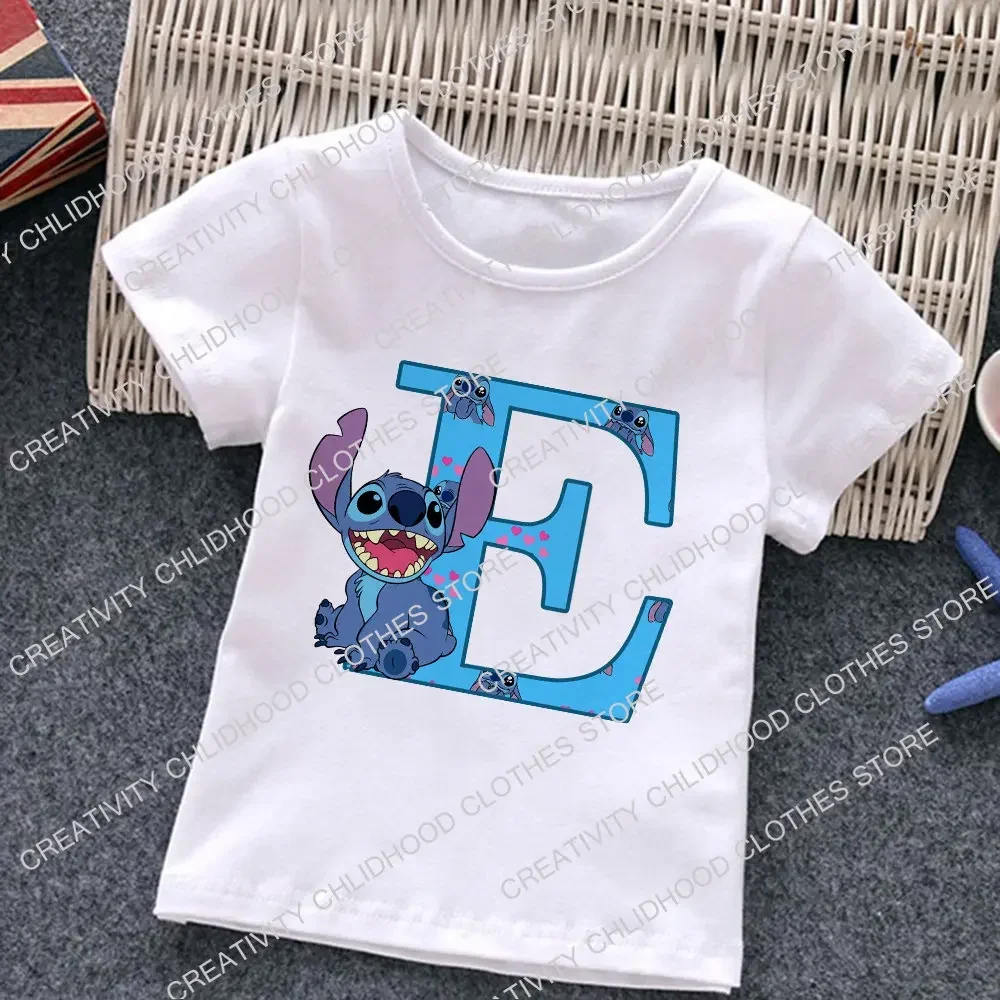 Camiseta de punto con letras A, B, C, D para niños, combinación de nombre, camisetas Kawaii de dibujos animados, ropa informal, Tops Harajuku para niños y niñas, nueva