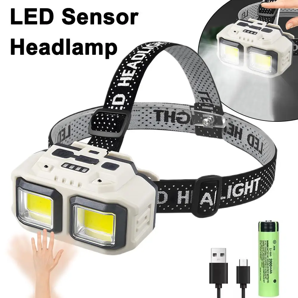 Powerful COB Headlamp Torch USB Rechargeable Flashlight Headlight Waterproof Head Light Camping Fishing Mining Light Lamp Torch