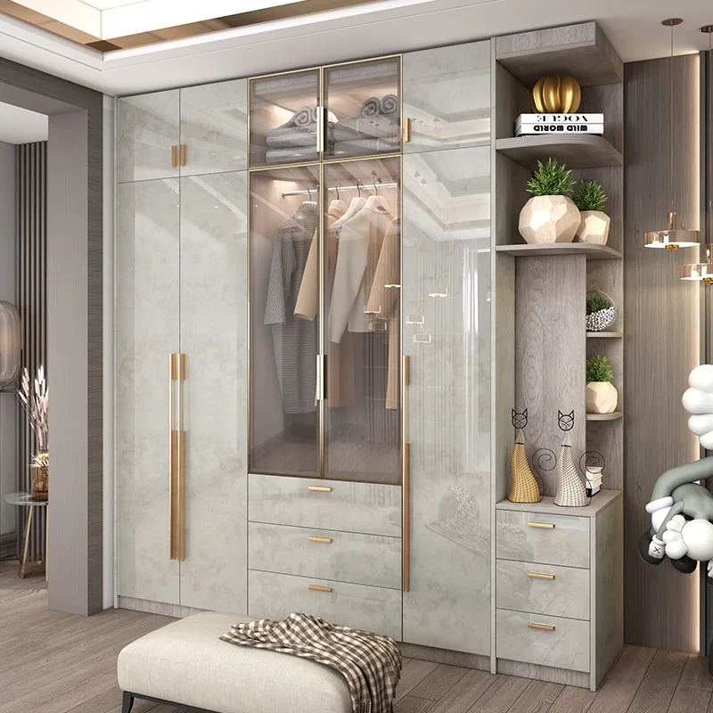 

light luxury wardrobe sliding door large niche clothes closet Italian minimalist шкаф для одежды деревянный bedroom furniture