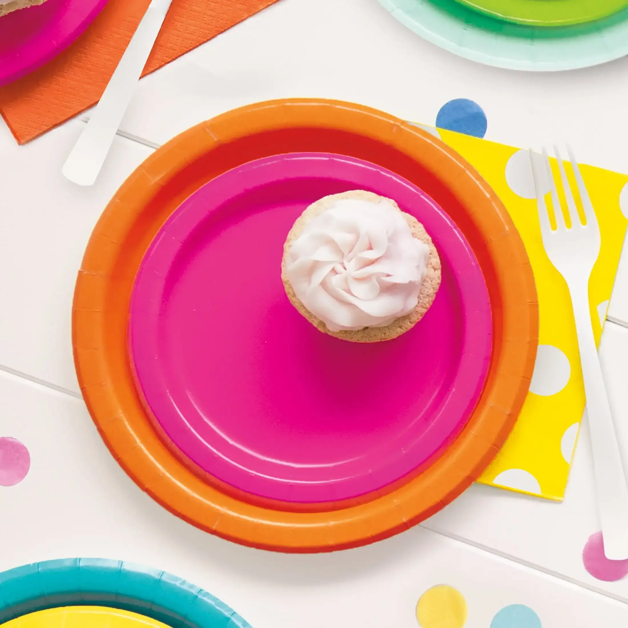 Disposable Paper Dessert Plates, 7 in, Neon Pink, 24 Count