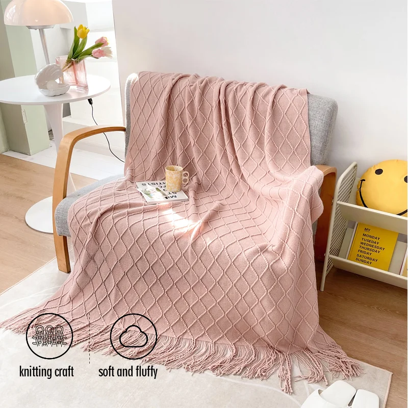 

Nordic style shawl tassel hand - knitted blanket - - Sofa/Nap/Air-Condition Use - Summer Leisure Blanket - King /Queen Size