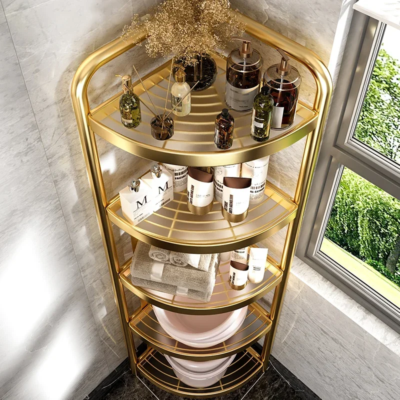 banyo yerden tavana çok katmanlı üçgen raflı tuvalet depolama