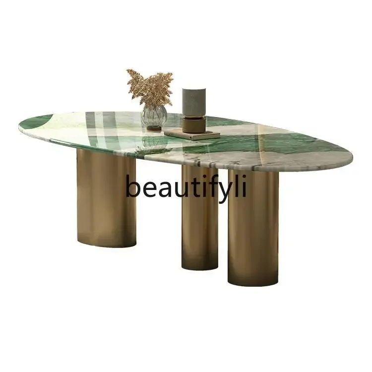 Italian light luxury designer high-end villa Tiffany green marble dining table