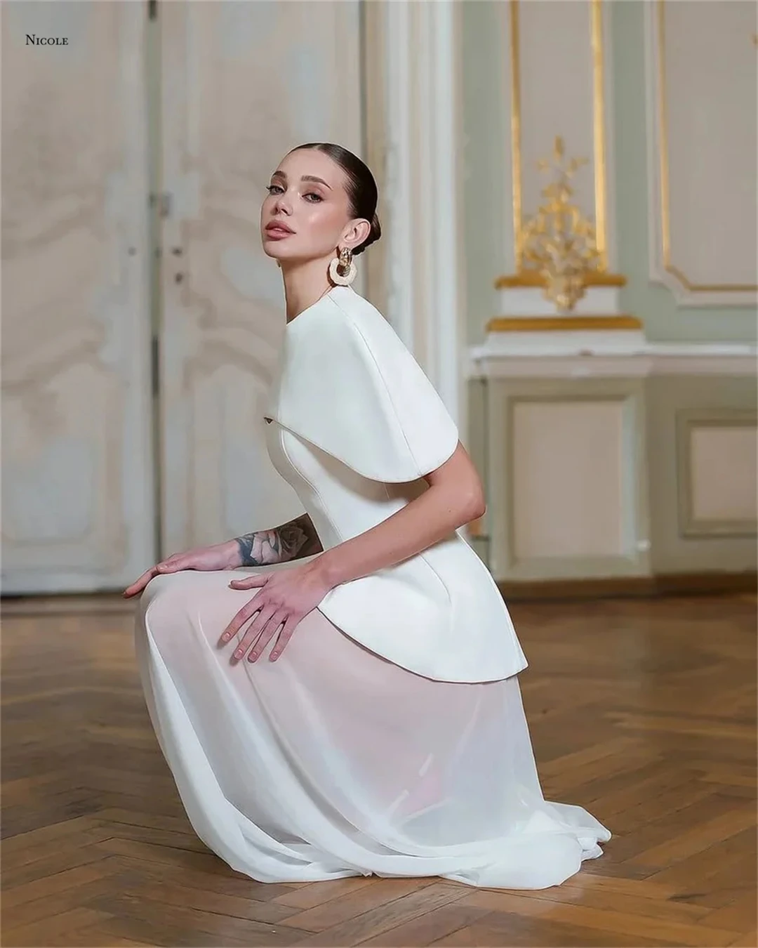 Nicole Exposed Round Collar Robes De Cocktail Evening Dress Woman Custom Made Party Dress for Wedding Dresses Wedding Line A