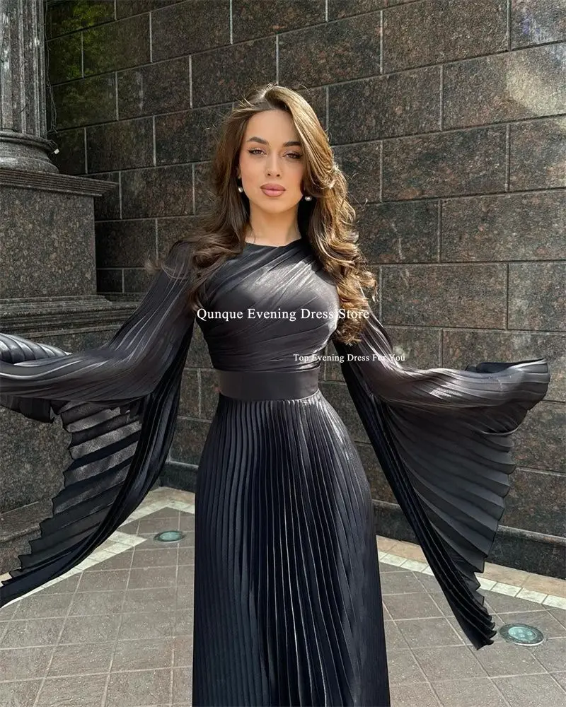 Qungkin Long Mermaid Prom Dresses With Shawl Sleeves Saudi Arabia Women Formal Evening Party Gowns Vintage Pleat Robes De Soirée