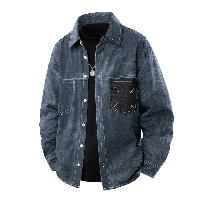 

Мужская куртка-рубашка 2025: весна и осень, новая рубашка с длинными рукавами, джинсовая рубашка для окрашивания и стирки, куртка-рубашка, мужская одежда