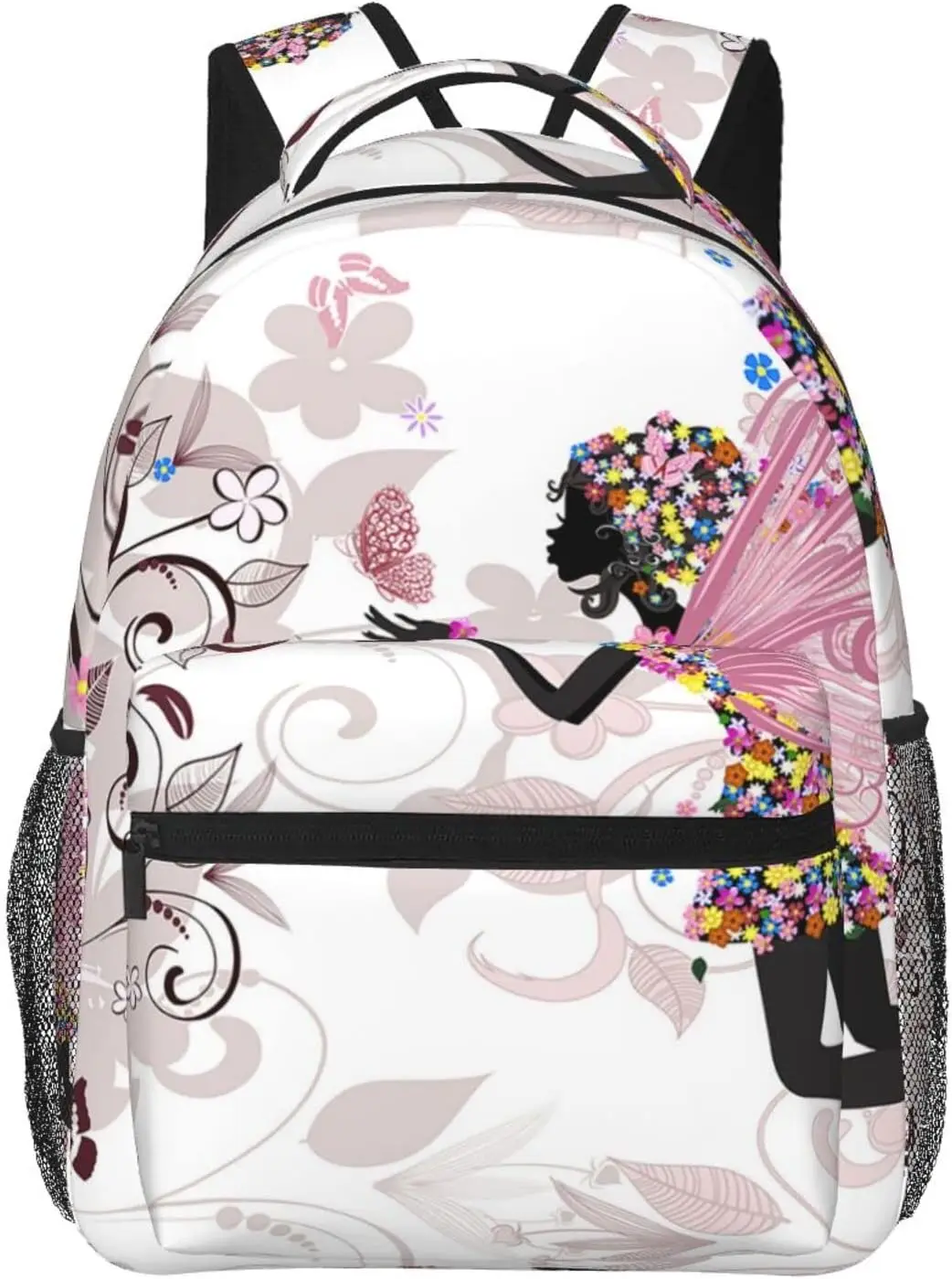 Pink Butterfly And Fairy Floral Stylish Casual Backpack Purse  Laptop Backpacks With Multiple Pockets Computer Daypack Business