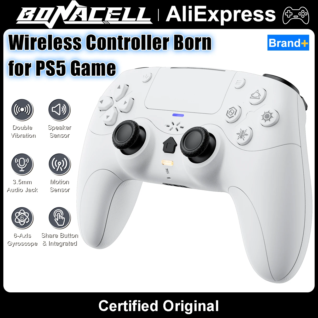 プレイステーション-5-ps5-pc-用コントローラー、アダプティブトリガーリニアモーターワイヤレスゲームパッド、ワンクリックミュート機能付き外部マイクゲームジョイスティック