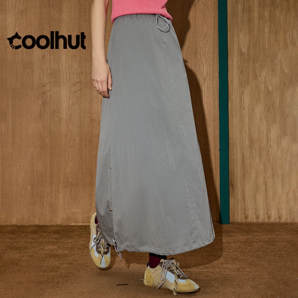 

COOLHUT New Design Women's 2025 American Vintage Utility A Line Skirt Casual Parachute Silhouette Slimming Fall Long Midi Skirt