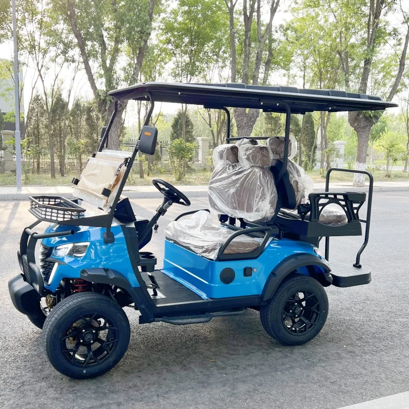 

72 В, 4-местная новая тележка для гольфа, 5 кВт, мотор, независимая подвеска, дисковый тормоз, усилитель руля, 14-дюймовая шина, низкоскоростная электрическая тележка для гольфа