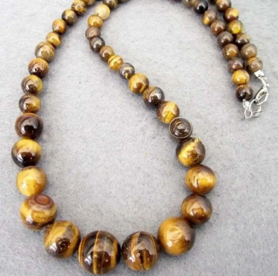 

NEW GENUINE 6-14MM TIGER EYE GEMS STONE ROUND BEADS NECKLACE 18inch