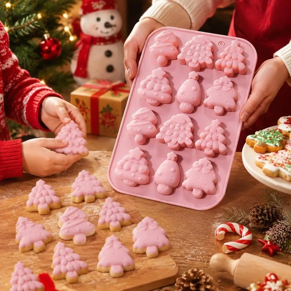 New 12 Cavity Christmas Tree Mold Silicone Non-Stick Cake Mold Reusable Heat-Resistant Baking Mold DIY Craft Projects