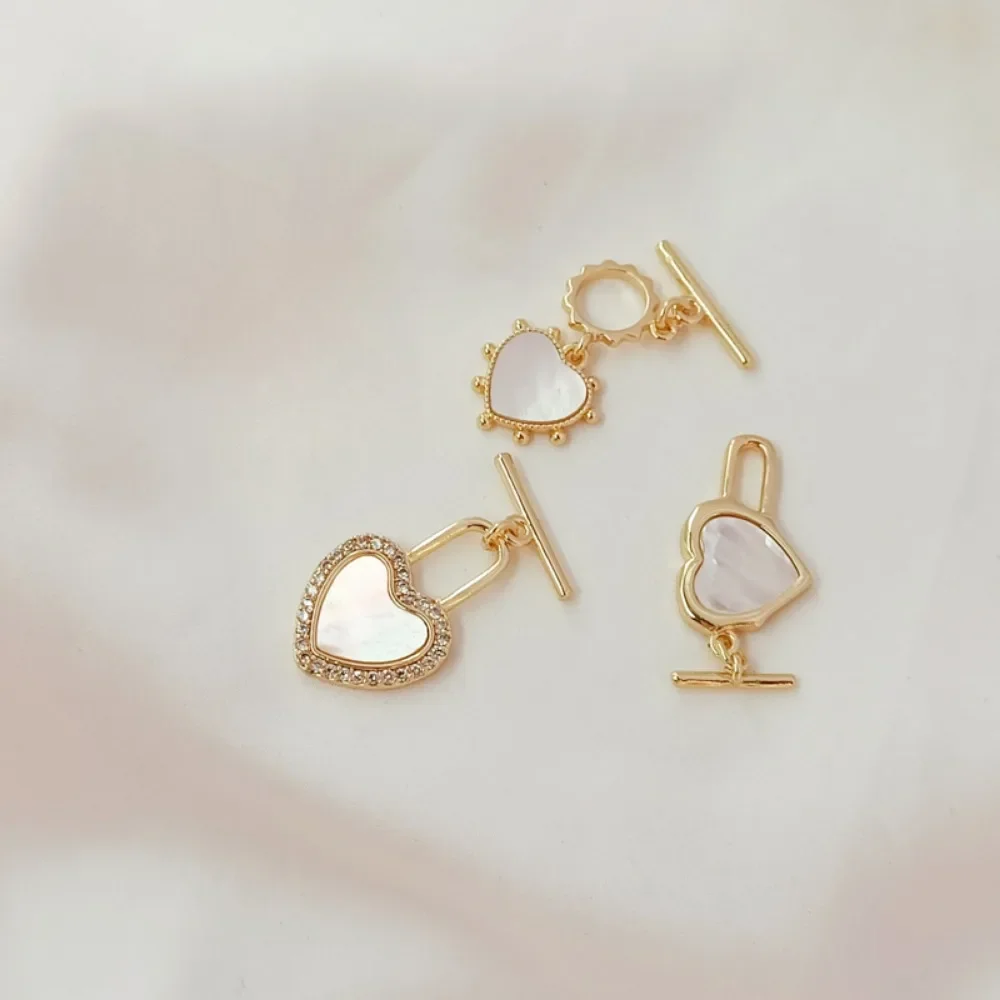 

14K Gold-plated, Zircon Inlaid, Shell Heart OT Clasp Connecting Clasp, DIY Handmade Bracelet Necklace Ending Clasp