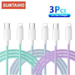 3Packs PD 20W USB C Cable for iPhone 14 13 12 11 Pro Max 3A Fast Charging For iphone 12 Mini Pro Max Data USB Type C Phone Cable