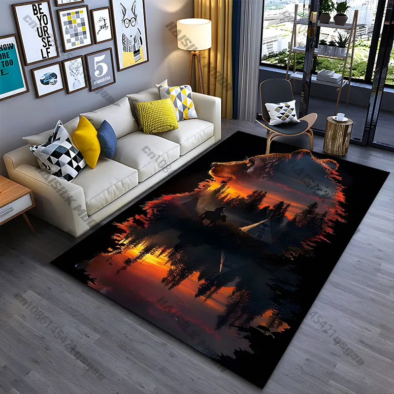 Nature wildlife harmony and reflection carpet Yoga living room room decor children's crawling mat doormat area rug