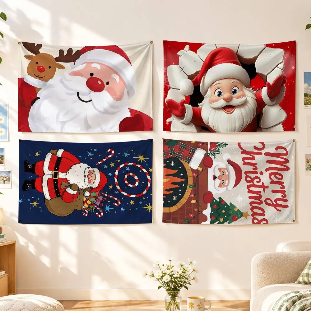 S-Santa Claus Flags Wall Hanging Background Art Banner for Bedroom Home Outdoor Decor
