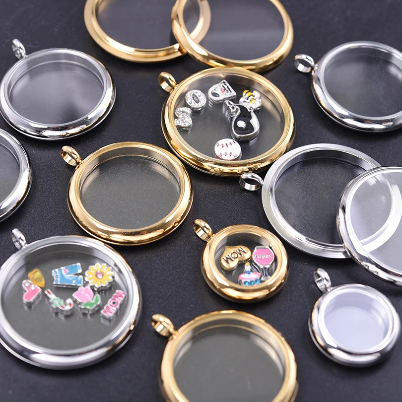 1Pc Stainless Steel 25/35/40mm Round Glass Reliquary Photo Flotantes Medallon Pendant Jewelry DIY Living Ashes Locket Pendentif