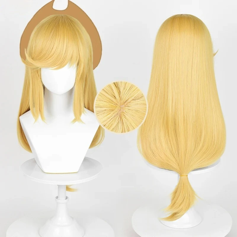 Applejack Cosplay Perücke Anime Lange Goldgelbe Kopfhaut Perücke Hitzebeständige Kunsthaar Anime Party Perücken