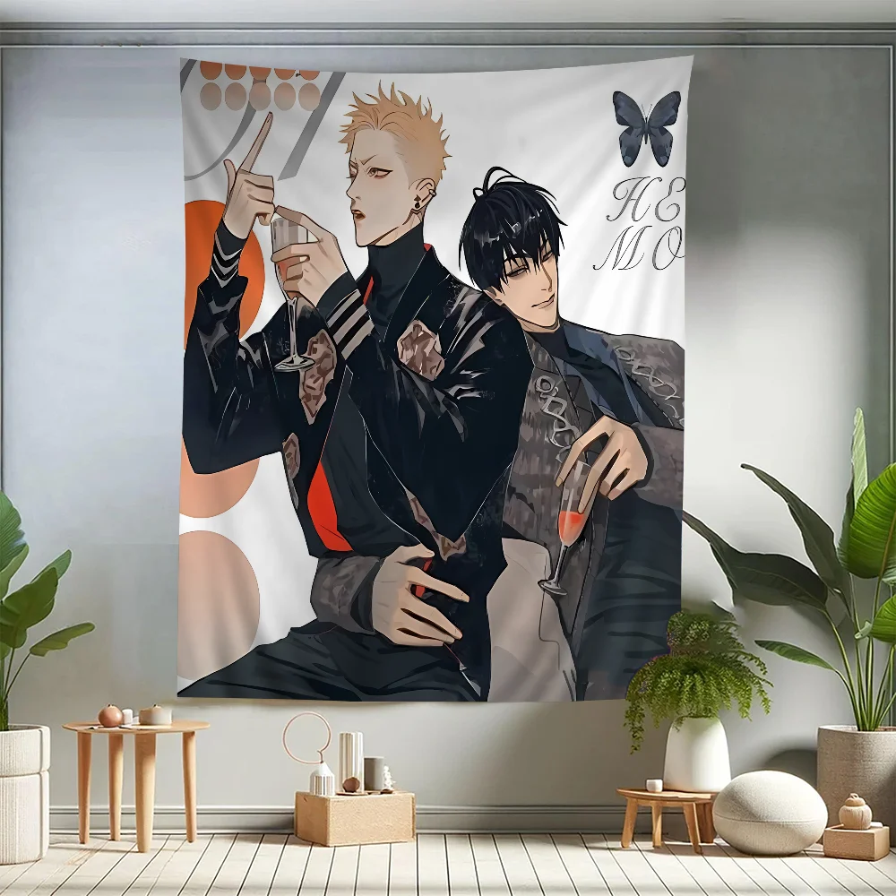 Tapiz de pared de la colección Old Xian 19 Days, con personajes icónicos del manga BL, estética moderna, decoración acogedora para la habitación de los fans del yaoi y los webtoons.