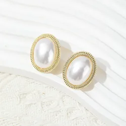 Fashion Pearl Stud Earrings Female Baroque Trendy Retro Gold Color Oval Simulated Pearl Earrings for Women Wedding Jewelry Gift