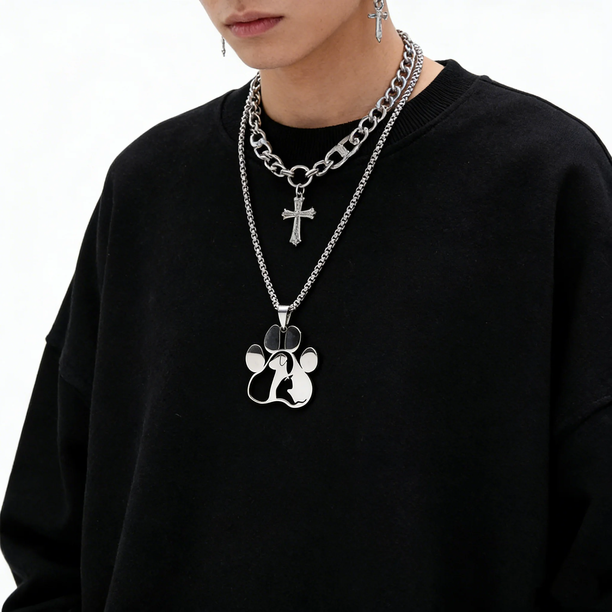 Fashion Dog Cat Paw Stainless Steel Necklace for Women/Men Silver Color Animal Pet Claw Pendant Necklace Jewelry colar N8006S01