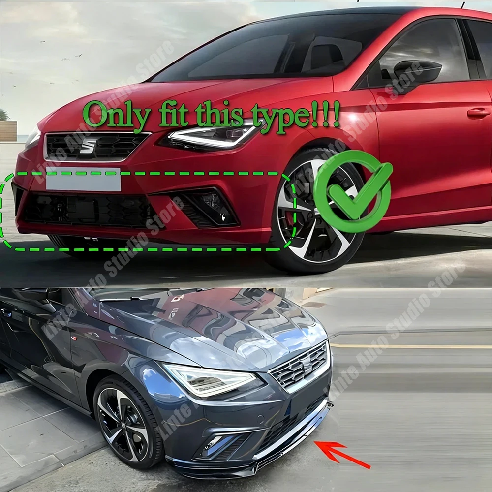 For Seat Ibiza MK5 Standard/FR 2017-2024+ Car Front Bumper Lip Diffuser Splitter Canard Spoiler ABS Gloss Black Body Kit Tuning
