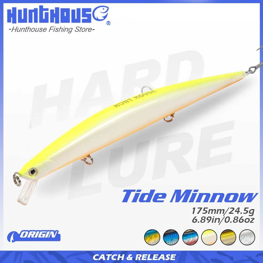 

Hunthouse Tide Slim Minnow 175mm 25g Fishing Lure Floating Bait Saltwater Hard Lure Long Casting Fishing Tackle for Seabass