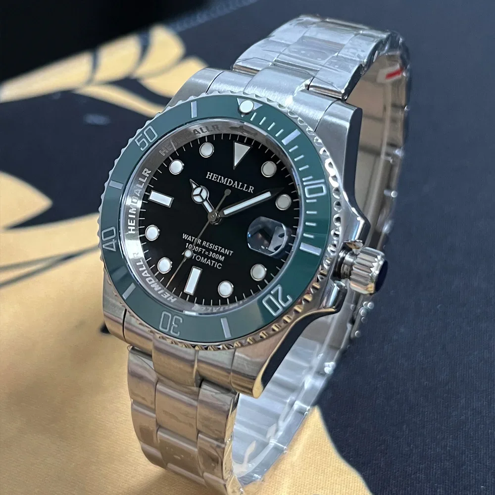 Heimdallr 40mm Black Dial Green Ceramic Bezel NH35 Automatic Movement Stainless Steel Bracelet 30Bar Water Resistant Lume