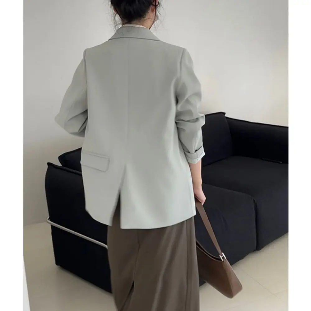 Spring Women Fashion Blazer Female Notched Collar Duble Breasted Silhouette Draping Suit Coat Casual Loose Jacket пиджак женский