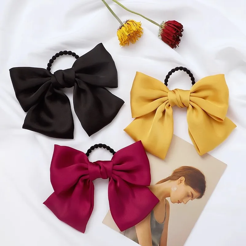 1 ชิ้นผู้หญิงผม Scrunchies โบว์สีทึบหวานน่ารัก Kawaii อเนกประสงค์ผมความยืดหยุ่นสูงอุปกรณ์เสริมผมสาว