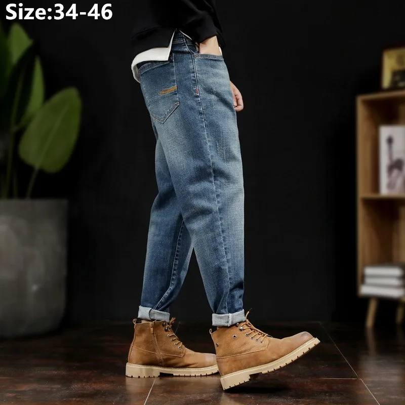 

Pencil Jeans Men Hip Hop Loose Harem Elastic Male Plus Size 42 46 Stretched Popular Pants Stretched Cowboy Thick Denim Trousers
