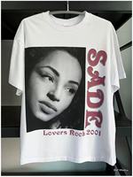 VINTAGE SADE 2001 TOUR Retro Cotton Ink Dot Loose White Short sleeved T-shirt Men's Large Size Men's Casual Loose Summer Cotton