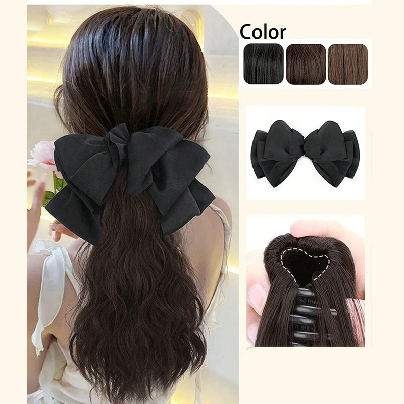 

Съемный хвост с большим бантом и когтями, 16 дюймов, волнистый хвост на заколке, синтетический натуральный вьющийся конский хвост, шиньон для женщин