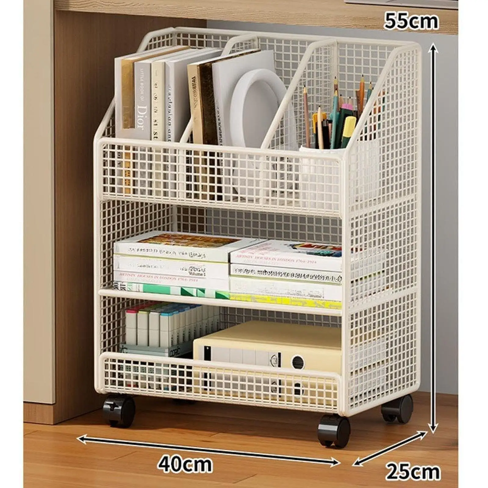Rolling Book Cart with Wheel Book Shelf with Wheel Floor Standing Multifunctional Storage Cart Mobile Bookcases for Library