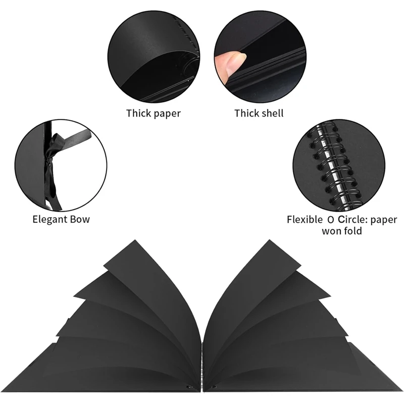 Álbum de recortes preto pequeno, álbuns de fotos para aniversário de casamento, viagem, formatura, scrapbook, com acessórios diy-SPMI