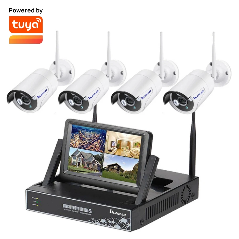 

Беспроводной Wi-Fi IP NVR комплект 8-канальный 7-дюймовый ЖК-монитор CCTV HD 1080P наружная водонепроницаемая камера безопасности Tuya Smart APP