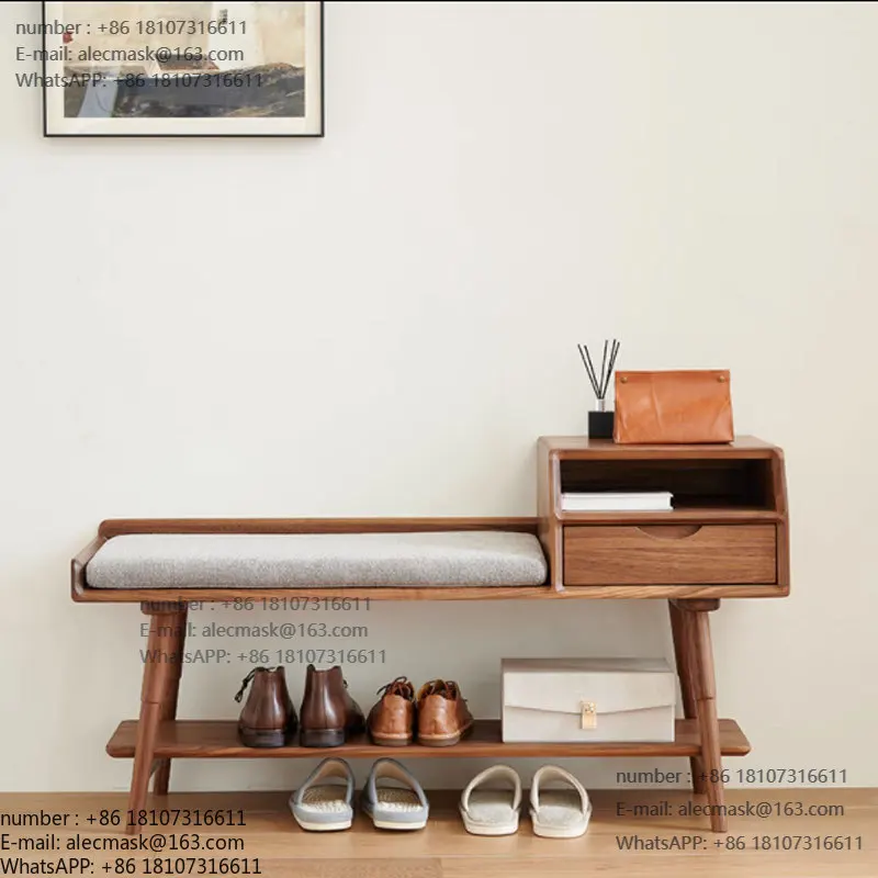 

Nordic solid wood shoe changing stool, simple light luxury shoe stool at the door of the home, North American black walnut cloak