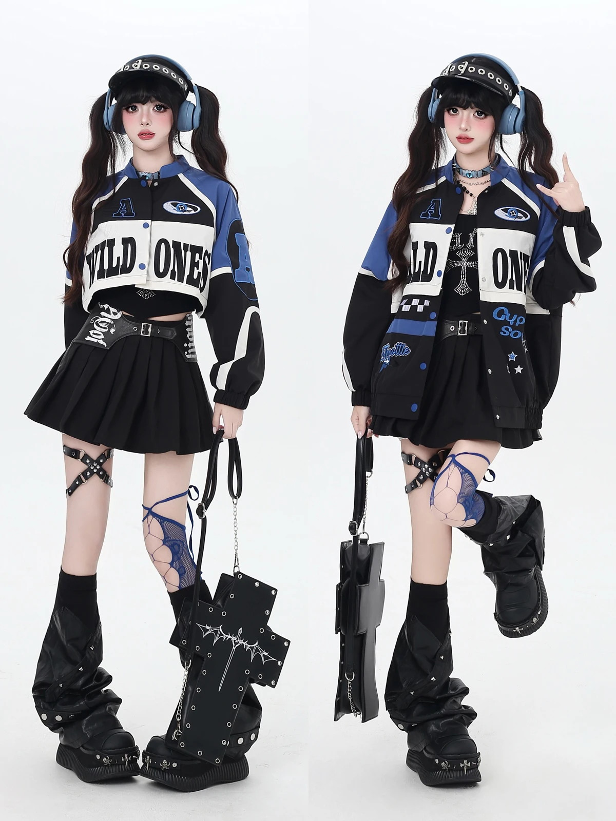 Crazygirl Original Street Retro American Patchwork Motorcycle Jacket Baseball Coat Autumn Winter Women's Loose Fit Functional...