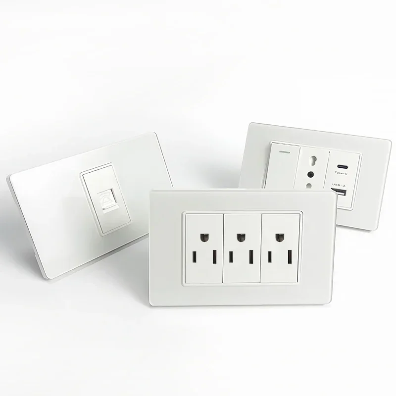 118*75 مللي متر الأبيض لهب الجدار مخرج طاقة الولايات المتحدة تايلاند المزدوج USB TypeC 20 واط شحن سريع 110 فولت الزجاج المقسى لوحة التبديل #5