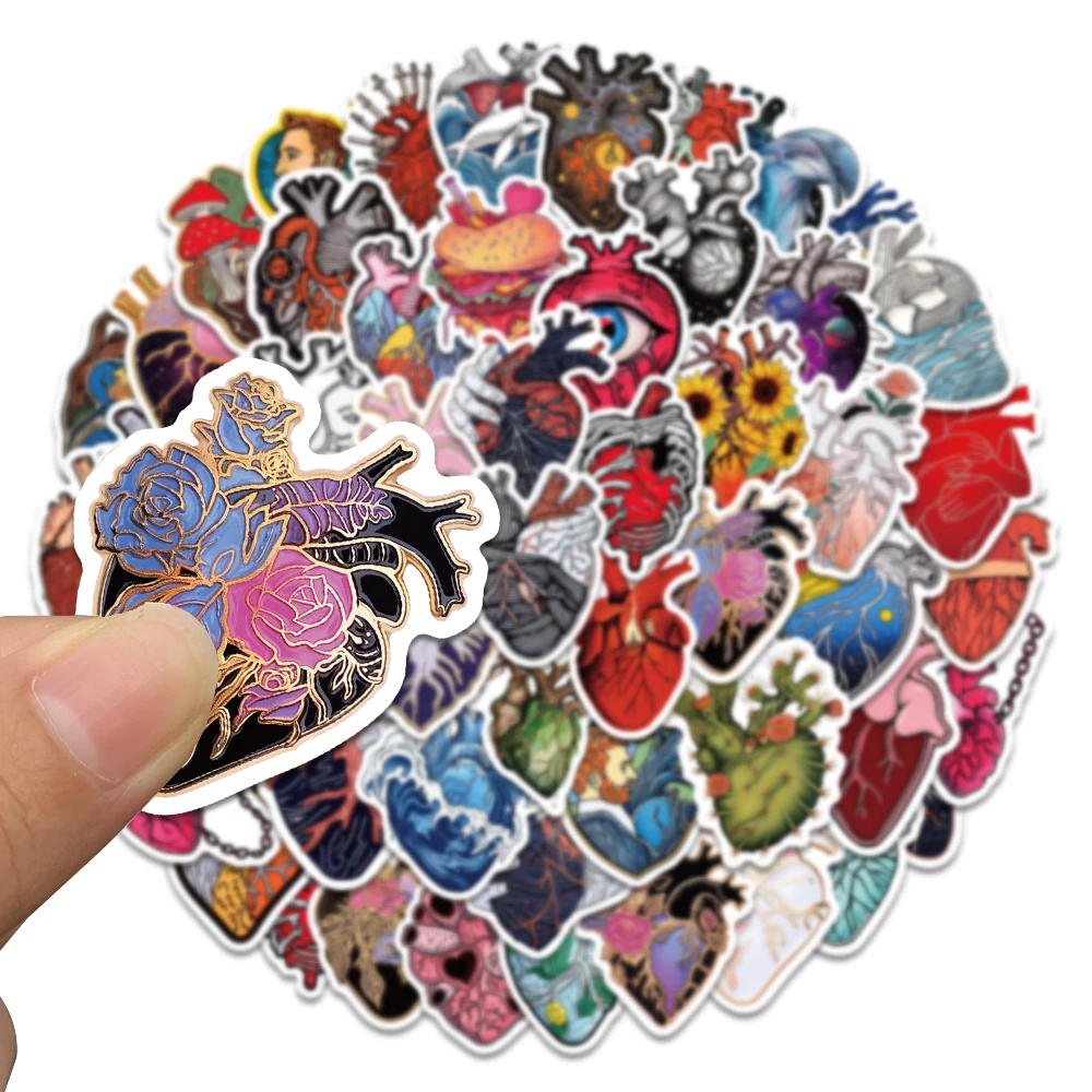 50Pcs Beneath the Waves Anatomical Heart Stickers for Water Bottle Laptop Phone Scrapbooking Gift for Teens Kids Nurse Decals