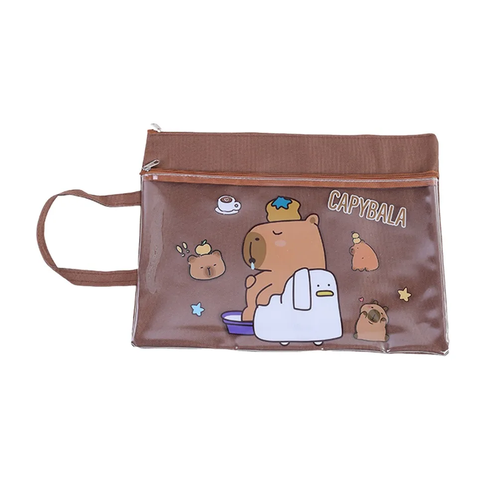 

Durable Capybara File Bag Double Layer Hand-held Zipper Bag Panda Large Capacity Homework Storage Bag