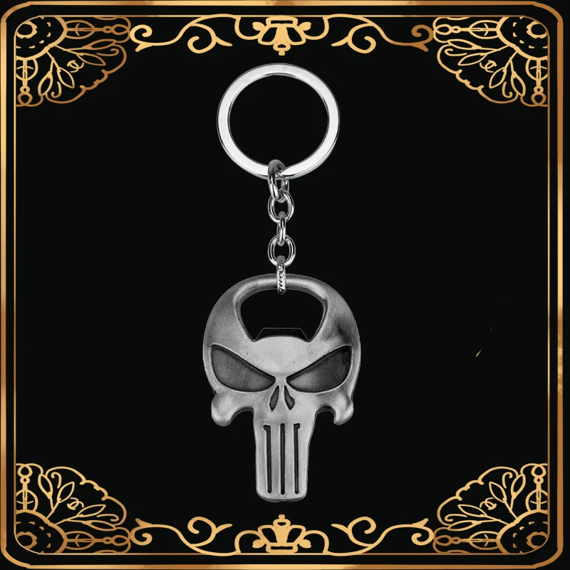 Punisher Skull Key Chain Punisher Skeleton Keyring Men Keychains Terminator Skull Head logo Keychains Men's motorcycle key Jewel