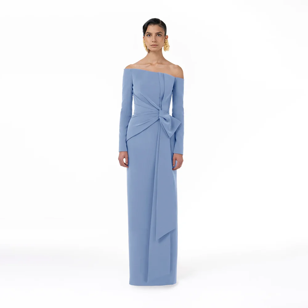 فستان سهرة أنيق مخصص قبالة الكتف وأكمام طويلة فساتين سهرة بسيطة للنساء 2025 فستان رسمي بعمود مطوي