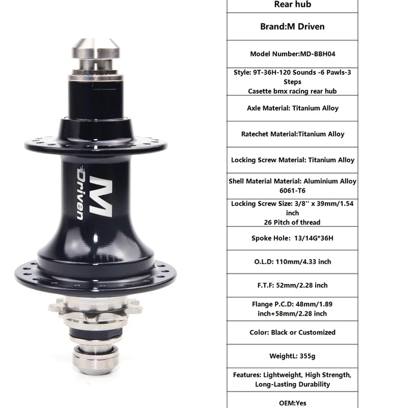 M Driven BMX-Nabe aus Titanlegierung, linker Antriebsnabe, BMX-Hinterradnabe, BMX-Nabe 36h, BMX-Nabe 9T, BMX-Teile, BMX-Links-Antriebsnabe, BMX-Teile – Detail 8