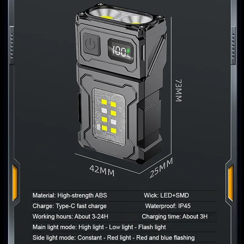 2025 New Multifunctional COB Ajustable Flashlight Angle LED Outdoor Torch Keychain Portable Light Magnetic Camping Warning Lamp