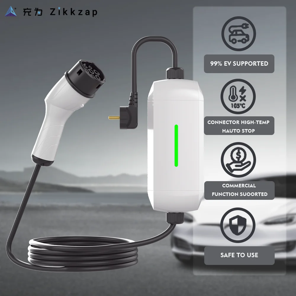 Portable EV Charger 3.5KW 7KW LED Light AC 240V Level 2 Fast Charging Cable For Tesla Electric Vehicle Home Travel Practice