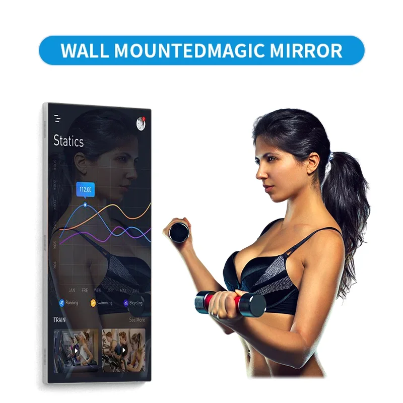 Supporto da pavimento impermeabile palestra Smart Exercise Magic Mirror Lcd Touch Screen Digital Signage Interactive Fitness Room Mirror